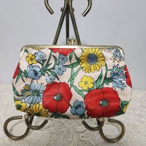 Vintage 1950s Celebrity Floral Kiss-Lock Clutch Wallet Purse W Pinkish Interior